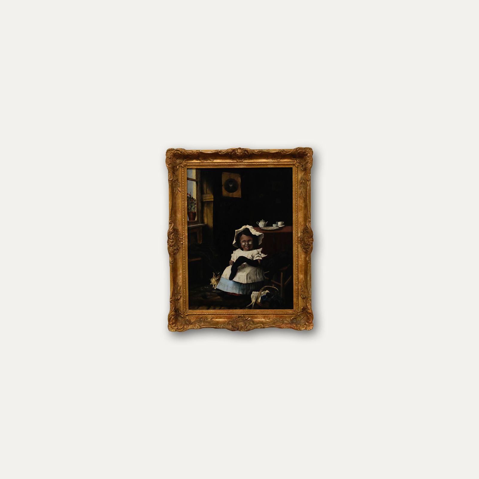 S.C. Jago 1889 Oil, Sewing In The Parlour photo vinterior