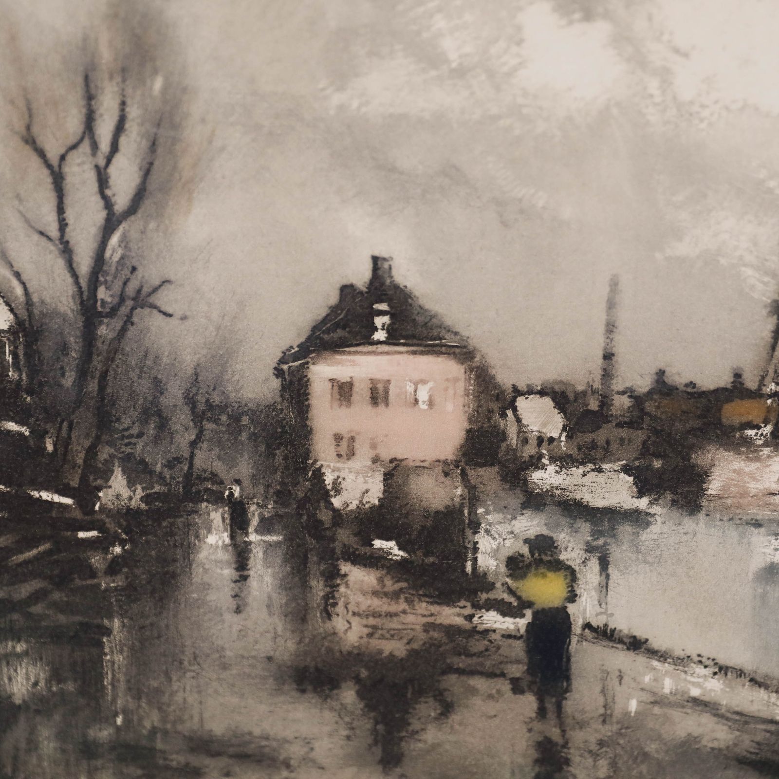 Roger Hebbelinck (1912 1987) 20th Century Aquatint, Winter Town Scene photo Art