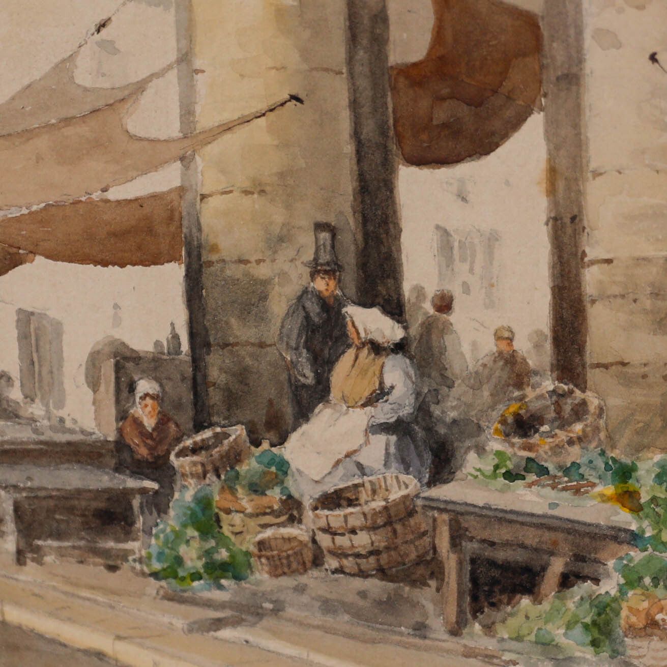 P. Baynon Framed Late 19th Century Watercolour, Preparing Produce For Market photo Art