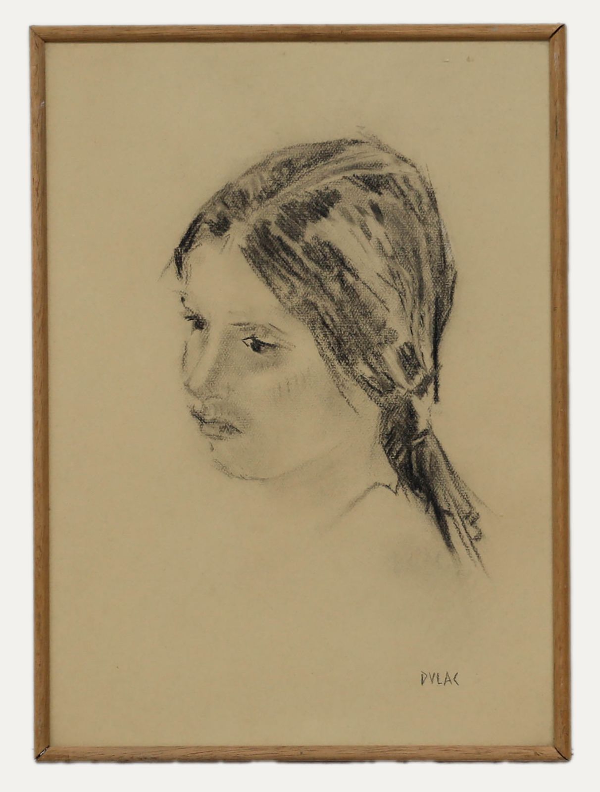 Jean Dulac (1902 1968) Framed Mid 20th Century Charcoal Drawing, L'enfant