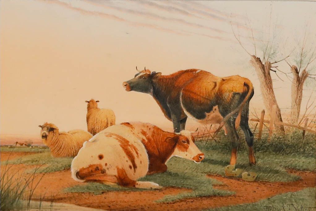Frederick E. Valter (1860 1930) Framed Watercolour, Livestock In A Landscape photo furniture