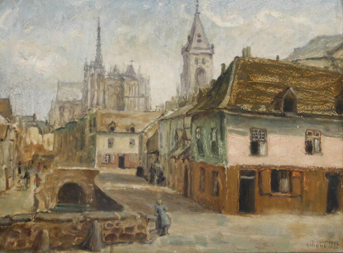 Edmond Van Offel (1871 1959) Framed Mid 20th Century Oil, City Of Amiens photo furniture