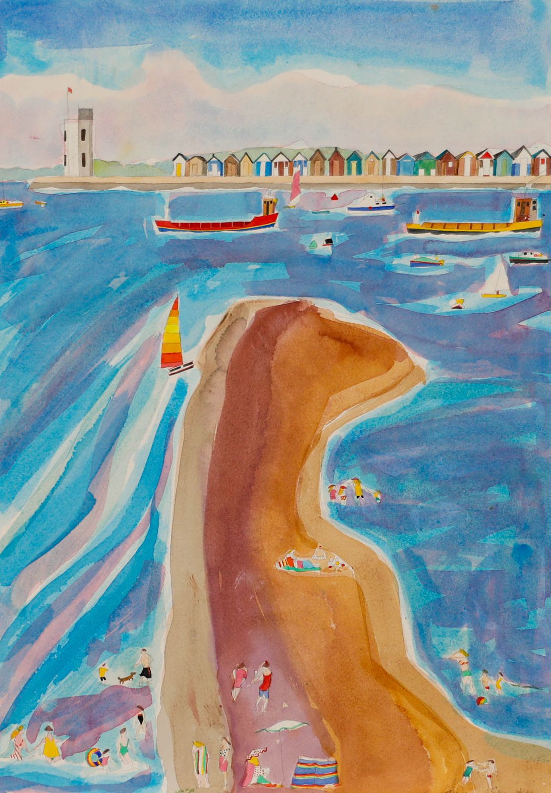 Daphne Sandham (B.1950) Contemporary Watercolour, The Beach photo furniture