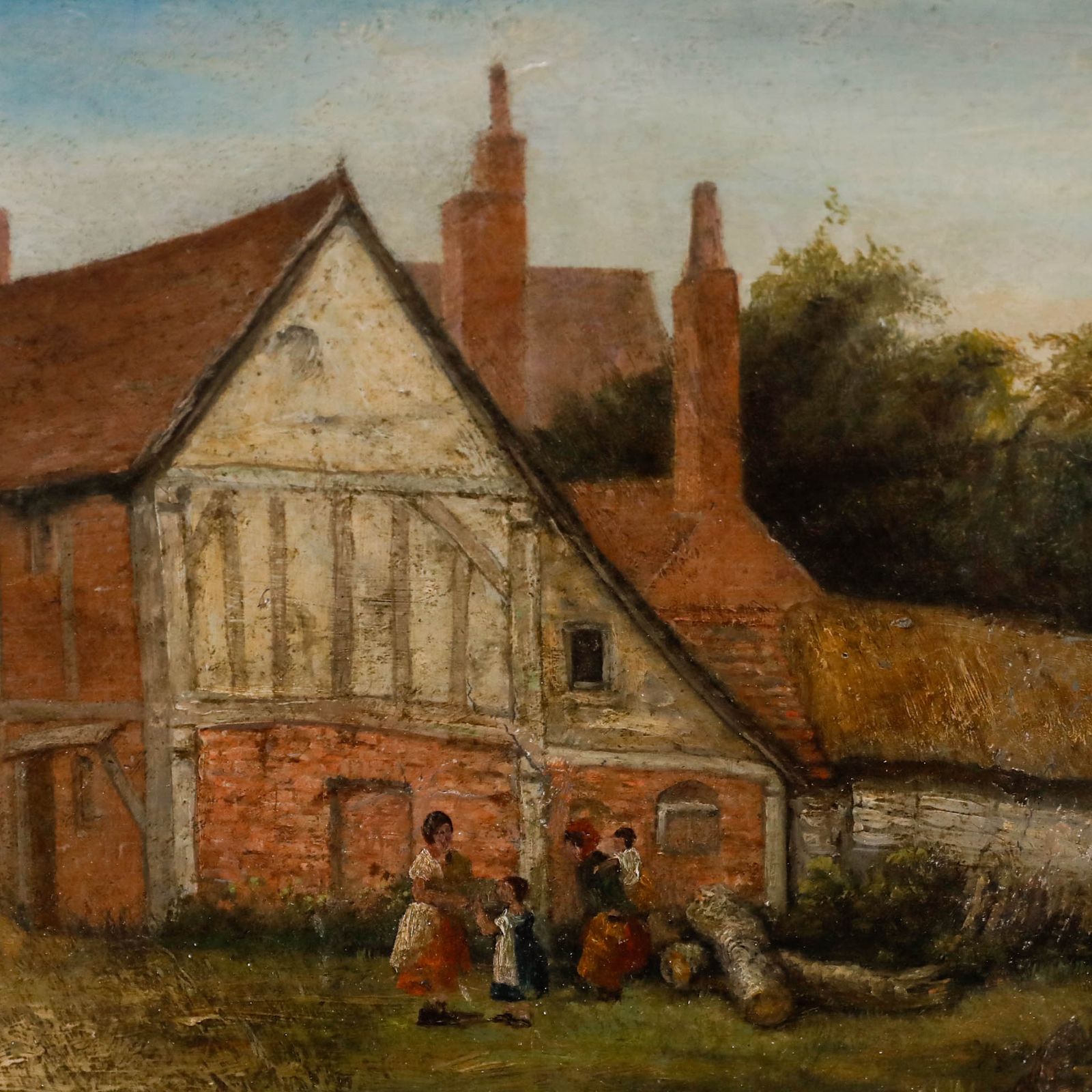 Circle Of John Anthony Puller (1799 1886) Oil, Figures By A Suffolk Farmhouse photo Art