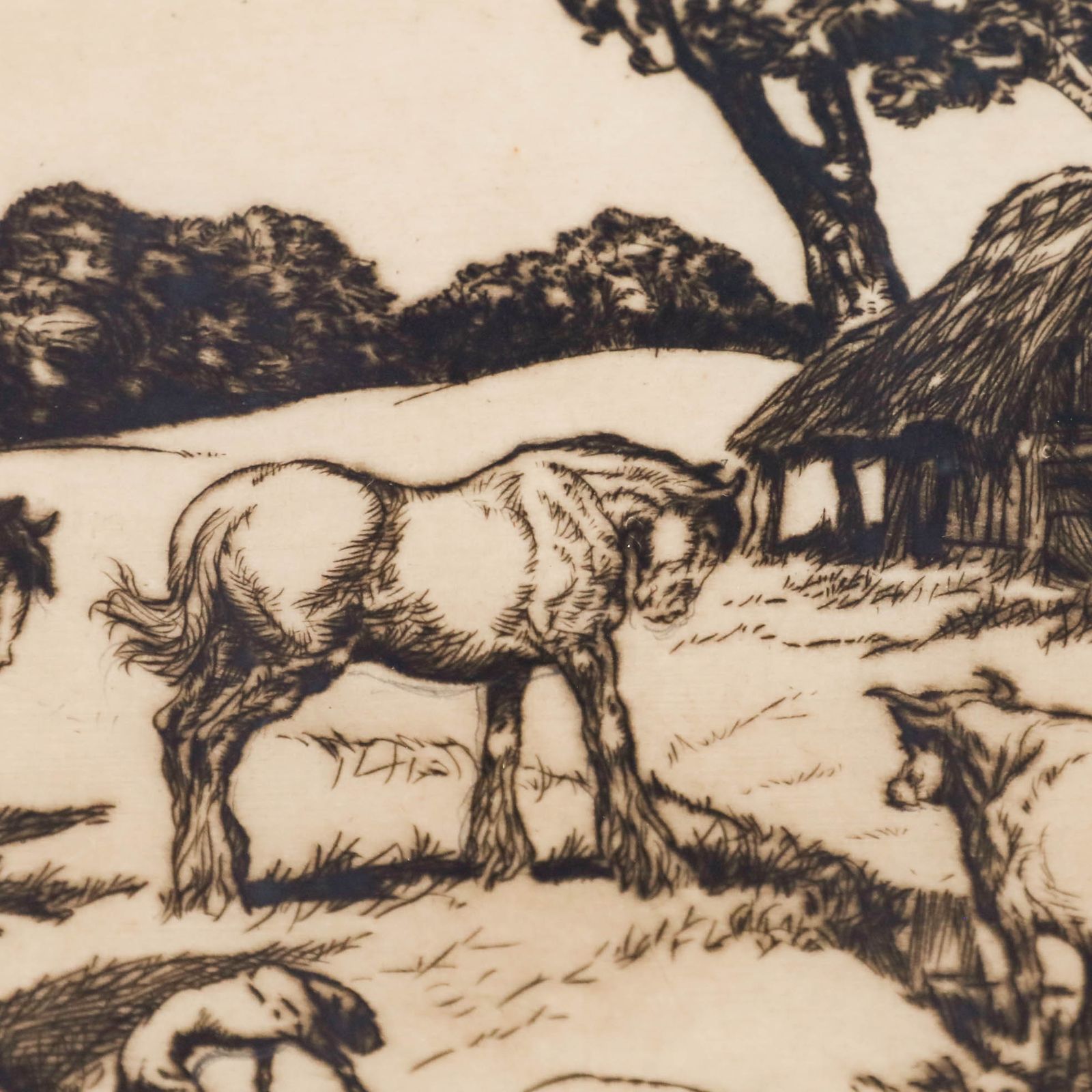 Anton Lock (1893 1970) Framed Early 20th Century Drypoint, Animal Farm photo Art