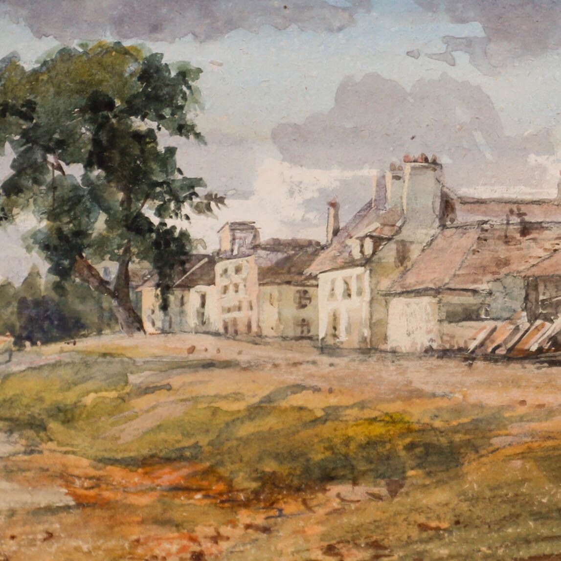 Early 20th Century Watercolour River By The French Village photo Art