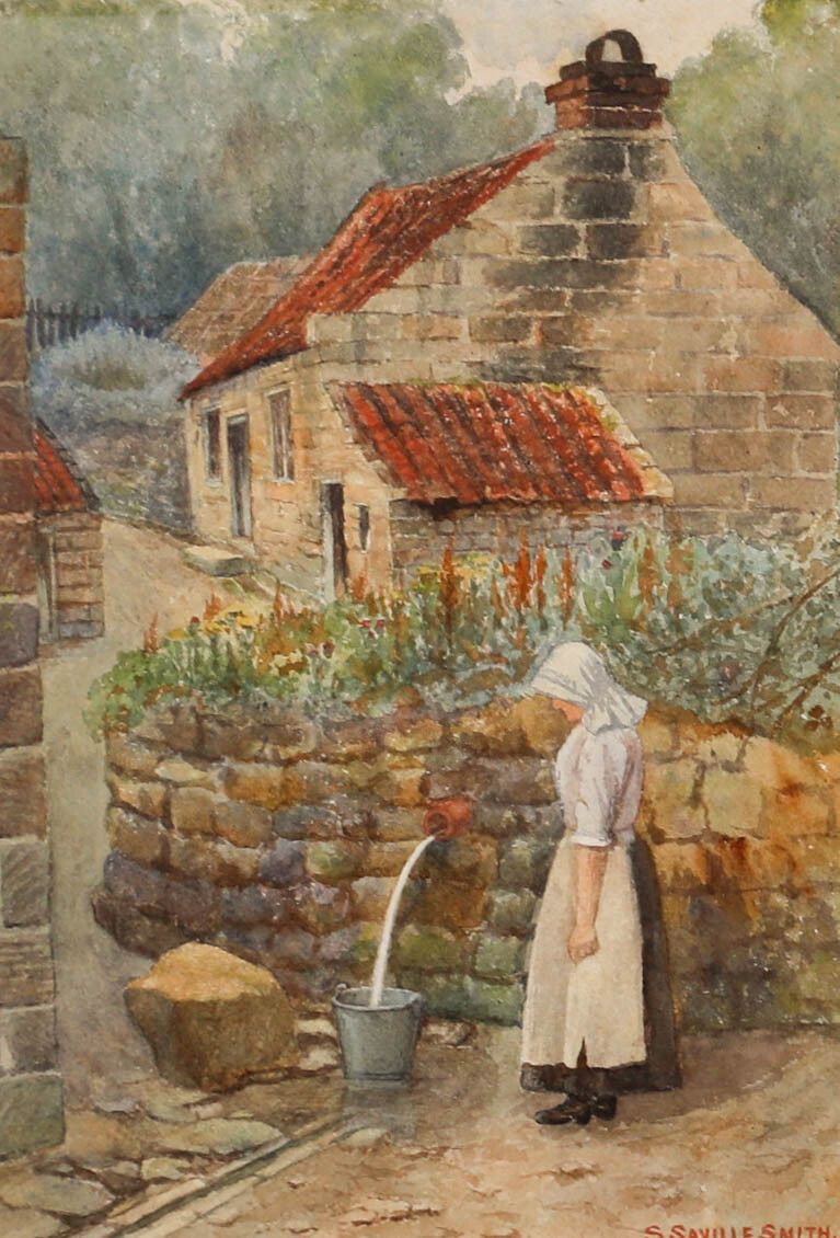 S. Saville Smith Framed Late 19th Century Watercolour, Fetching Water photo furniture
