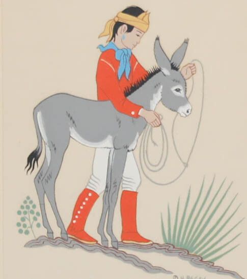 Harrison Begay (1917 2012) Navajo 20th Century Silkscreen, Boy With Donkey photo furniture