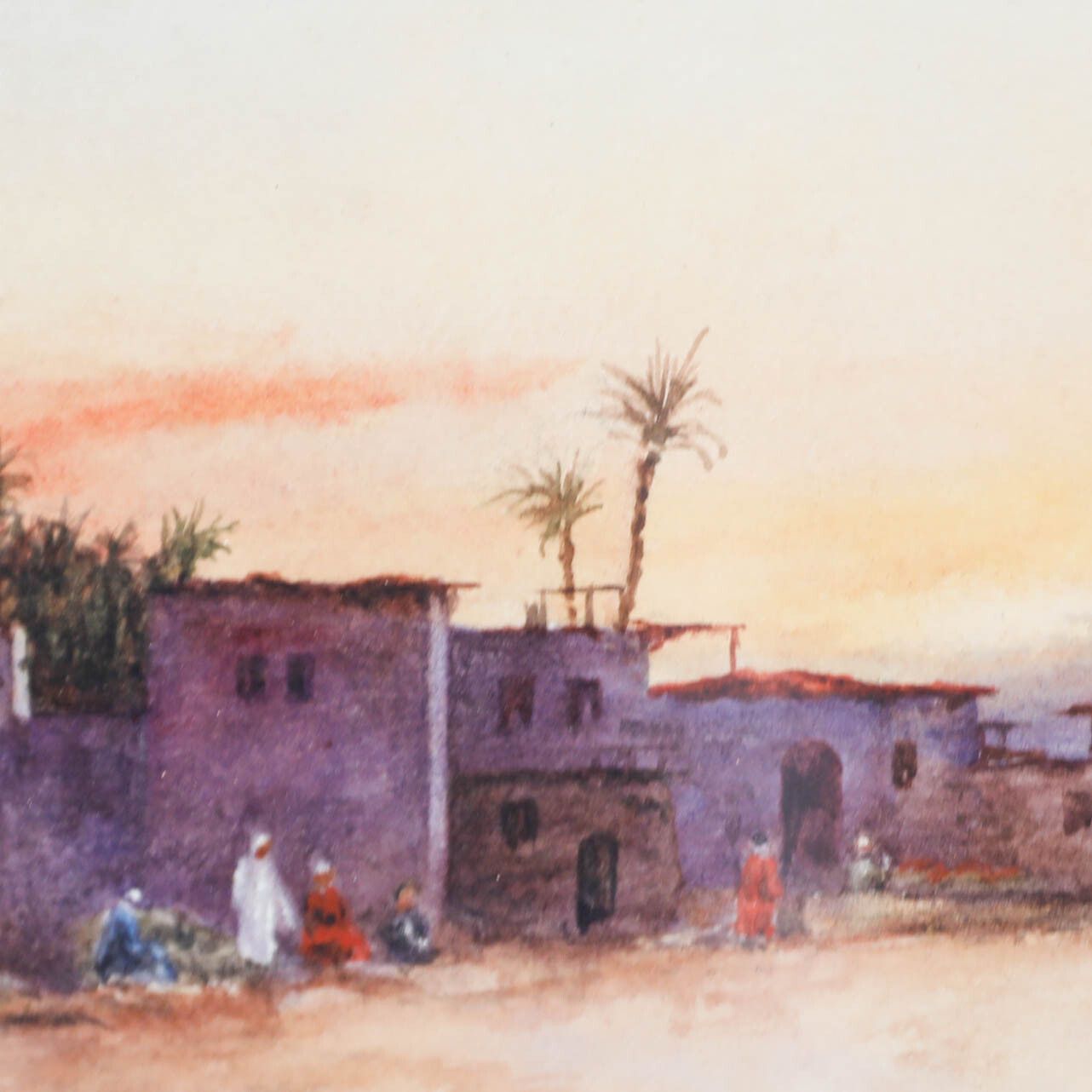 H. L. Pignon Framed Early 20th Century Watercolour, Egyptian Village At Sunset photo Art
