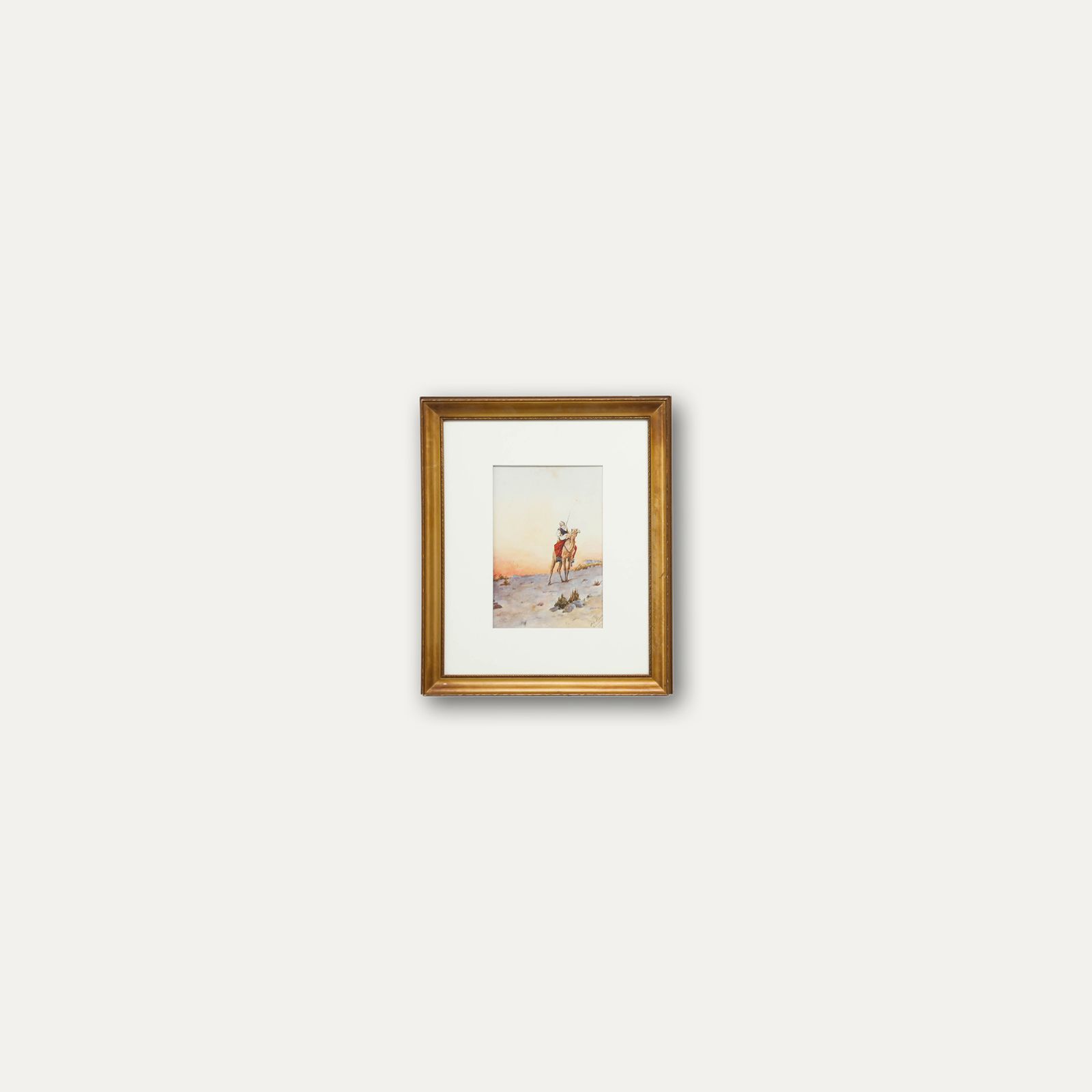 H. L. Pignon Framed Early 20th Century Watercolour, Camel Rider At Sunset photo buy
