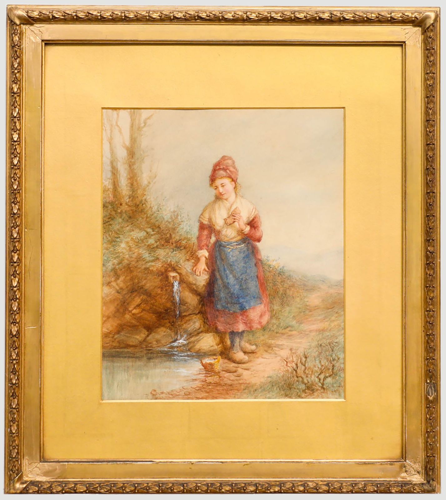 Edith Hume (1843 1906) 1870 Watercolour, Fisherwoman Collecting Water