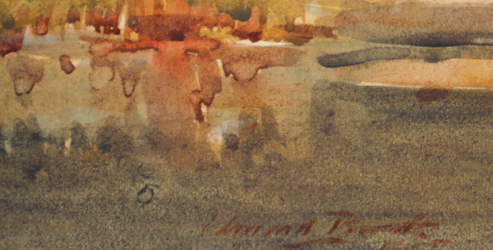 Edward Brook Framed Early 20th Century Watercolour, Cattle By The River photo vinterior