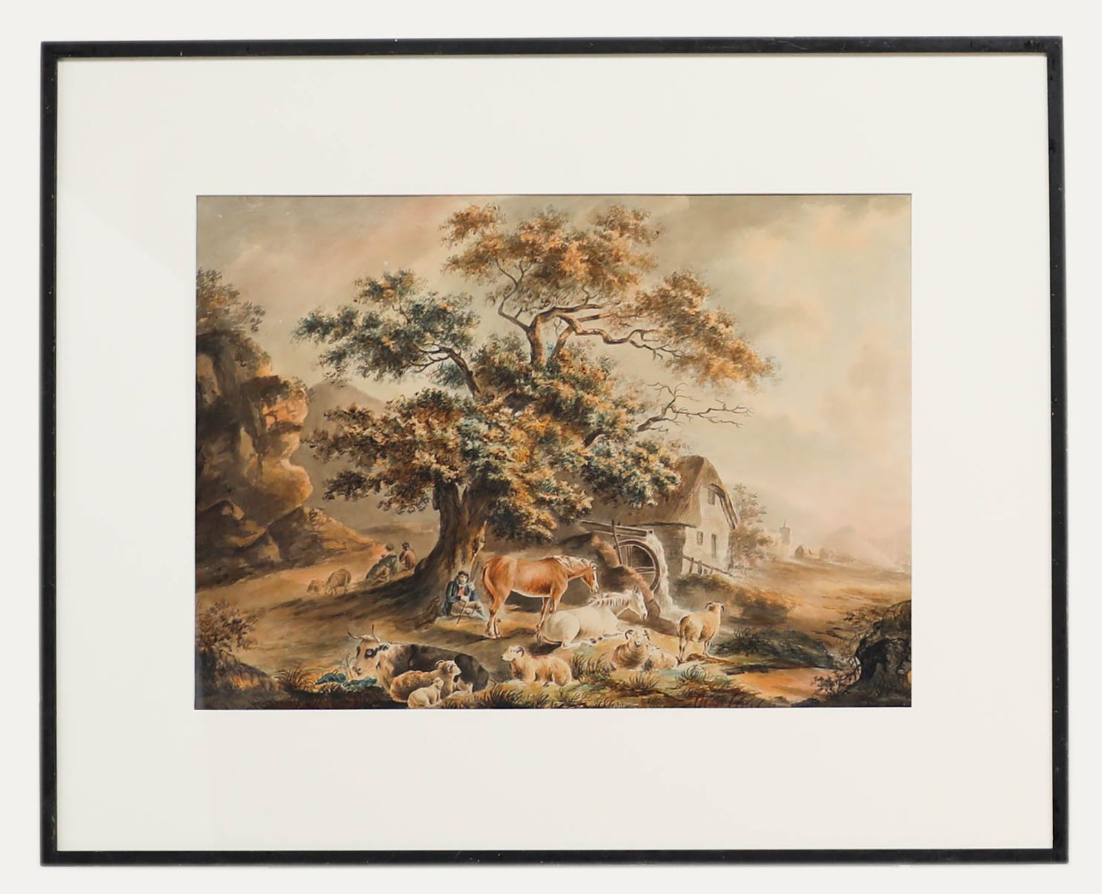 Circle Of Peter Le Cave (Fl.1769 1816) Watercolour, A Farmer & His Livestock
