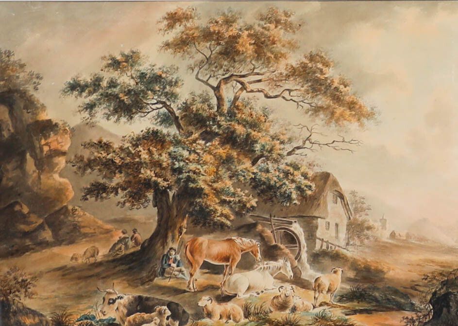Circle Of Peter Le Cave (Fl.1769 1816) Watercolour, A Farmer & His Livestock photo furniture