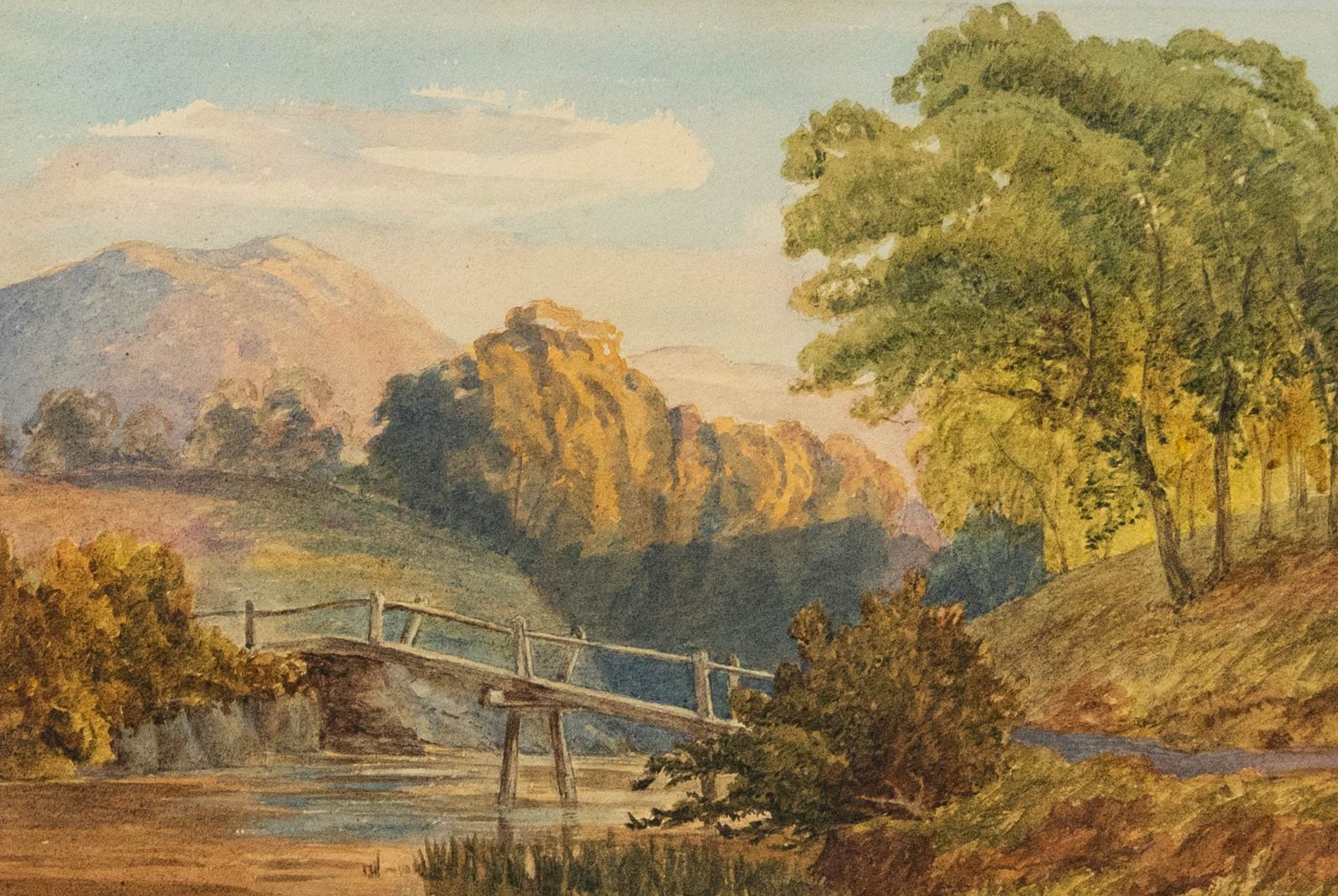 Framed Late 19th Century Watercolour The Wooden Bridge photo furniture