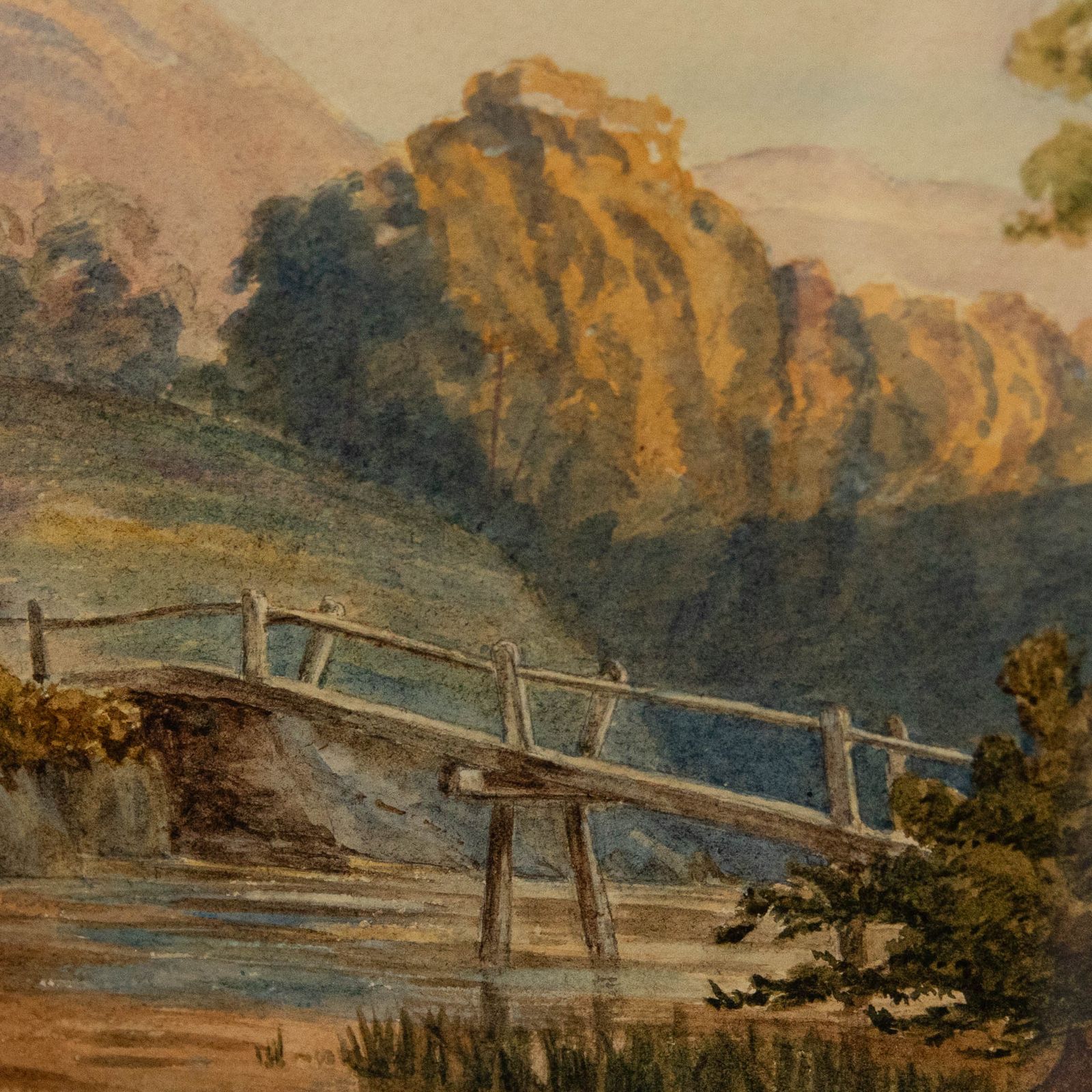 Framed Late 19th Century Watercolour The Wooden Bridge photo Art