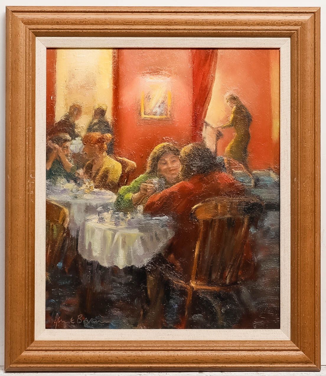 June Bevan (B.1927) 20th Century Oil, Ladies Who Lunch photo furniture