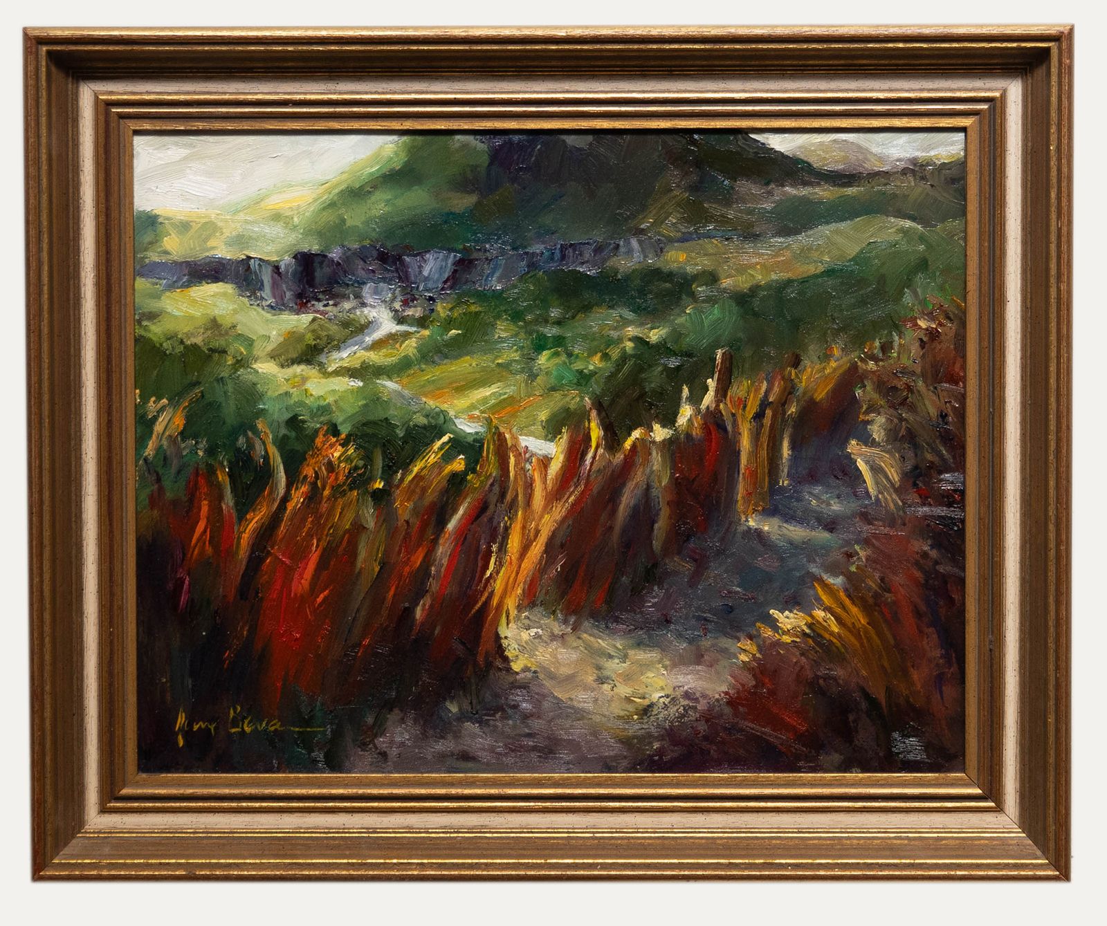 June Bevan (B.1927) 20th Century Oil, Distant Slate Quarry, North Wales