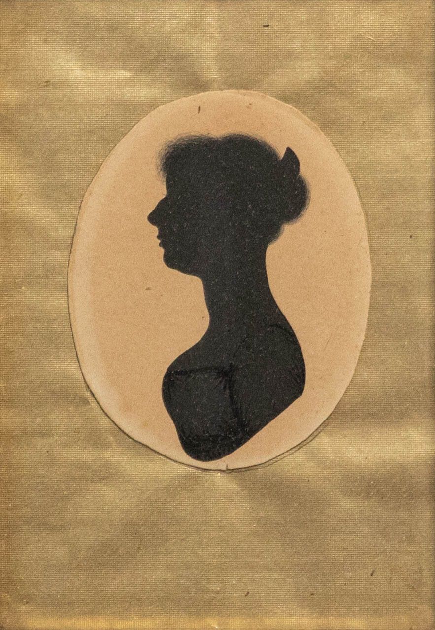 Miniature 19th Century India Ink Silhouette Victorian Lady In Profile photo furniture