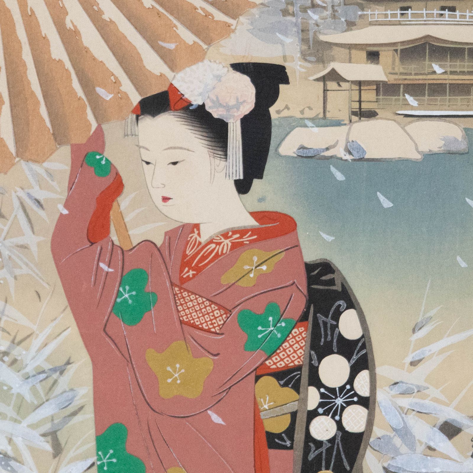 Mid 20th Century Watercolour Woman In The Winter Snow photo Art