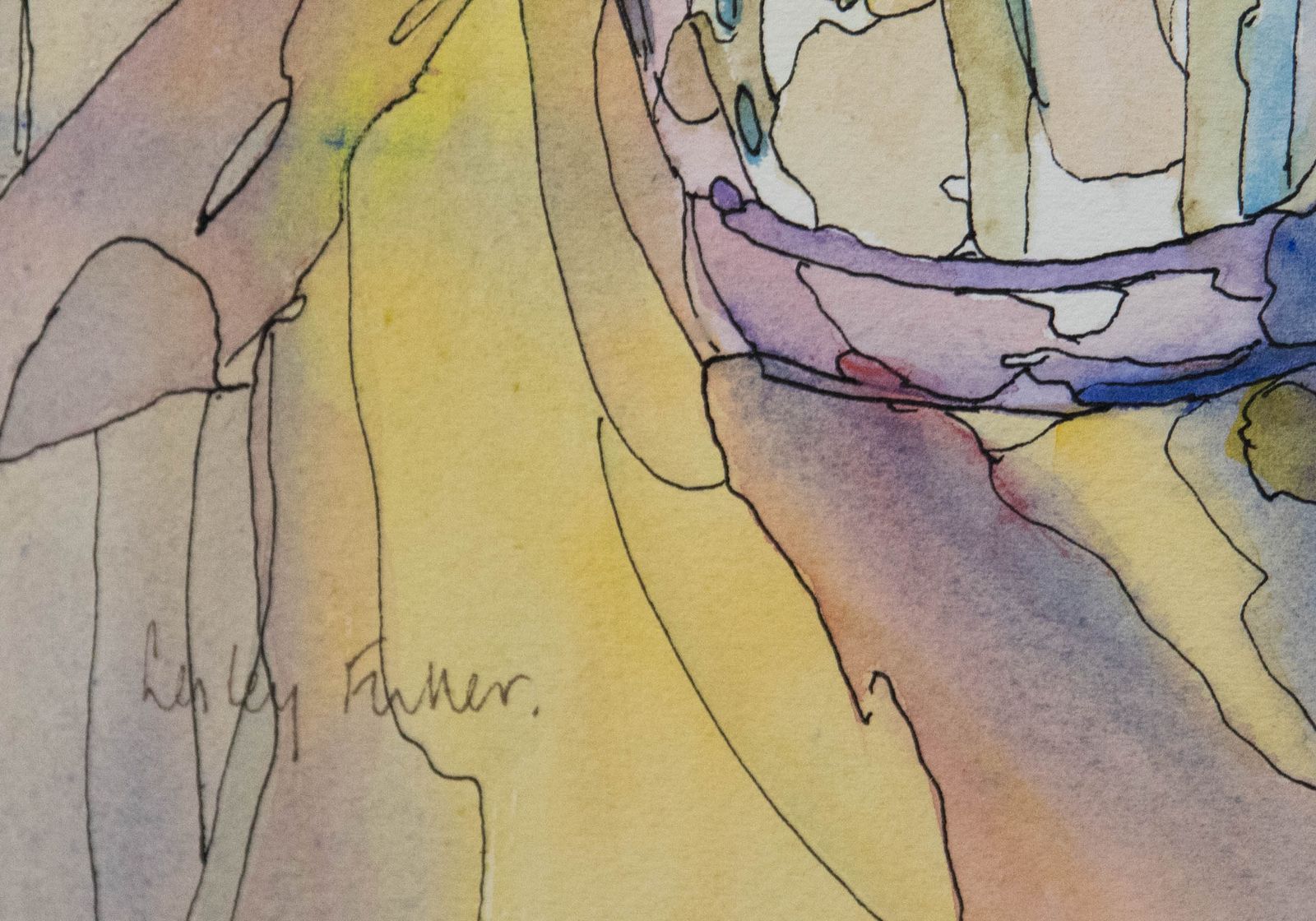 Lesley Fuller  Contemporary Watercolour, Tulips And Blue Vase photo vinterior