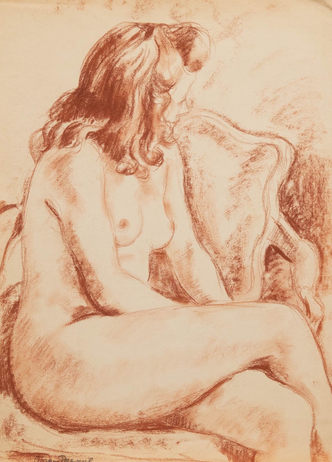 Georges Pacouil (1903 1996) 20th Century Sanguine, Nude In Profile II