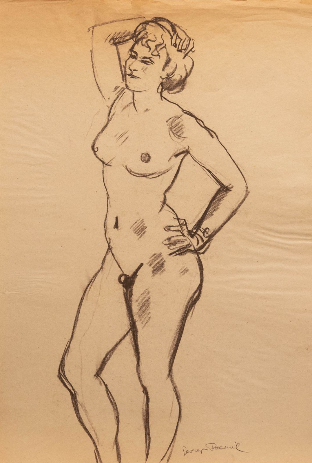 Georges Pacouil (1903 1996) Charcoal Drawing, Nude In Classical Pose