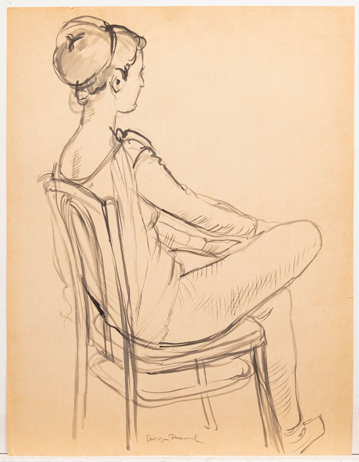 Georges Pacouil (1903 1996) Mid 20th Century India Ink, Seated Model photo furniture
