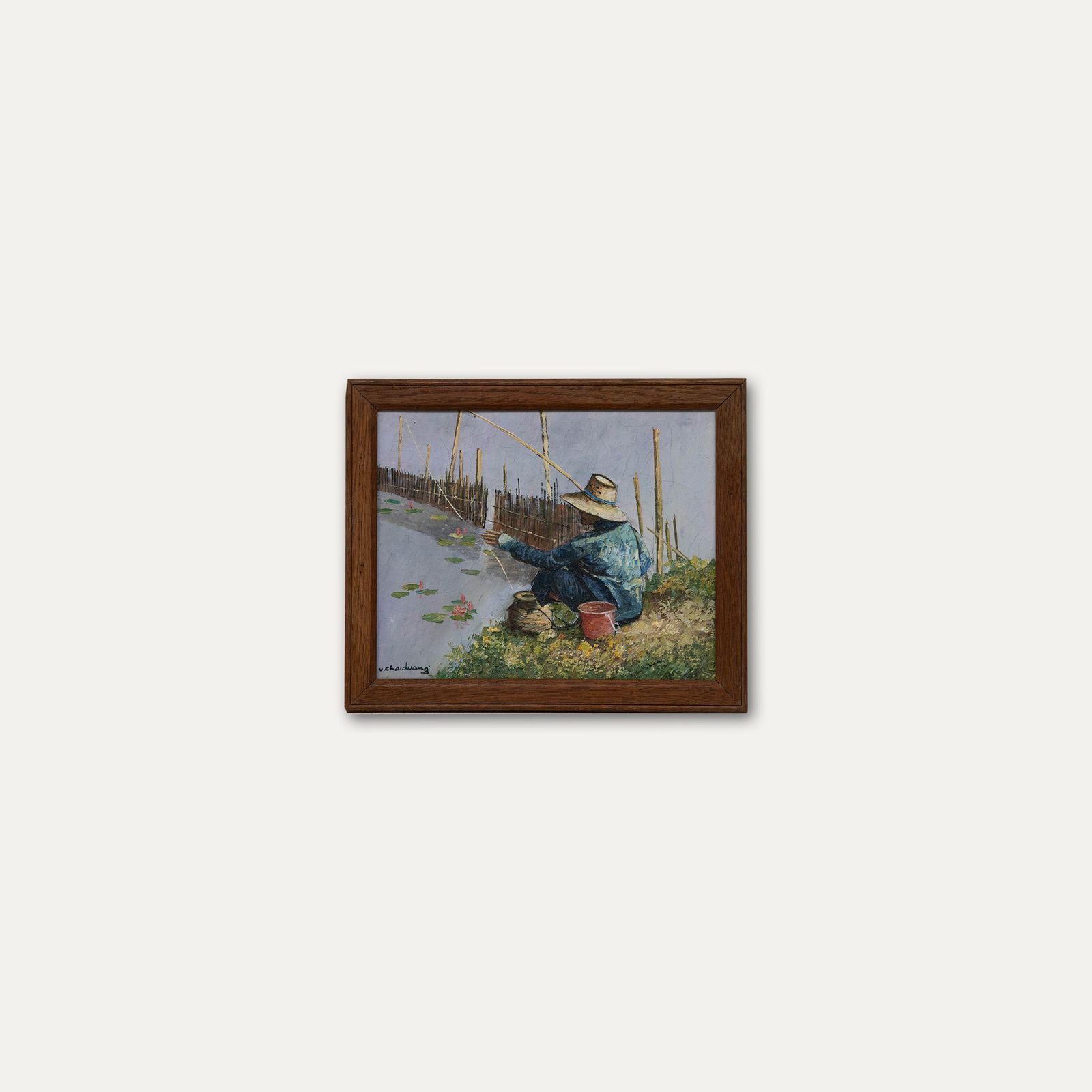 V. Chaiduang Contemporary Oil, Angler On The River Bank photo buy