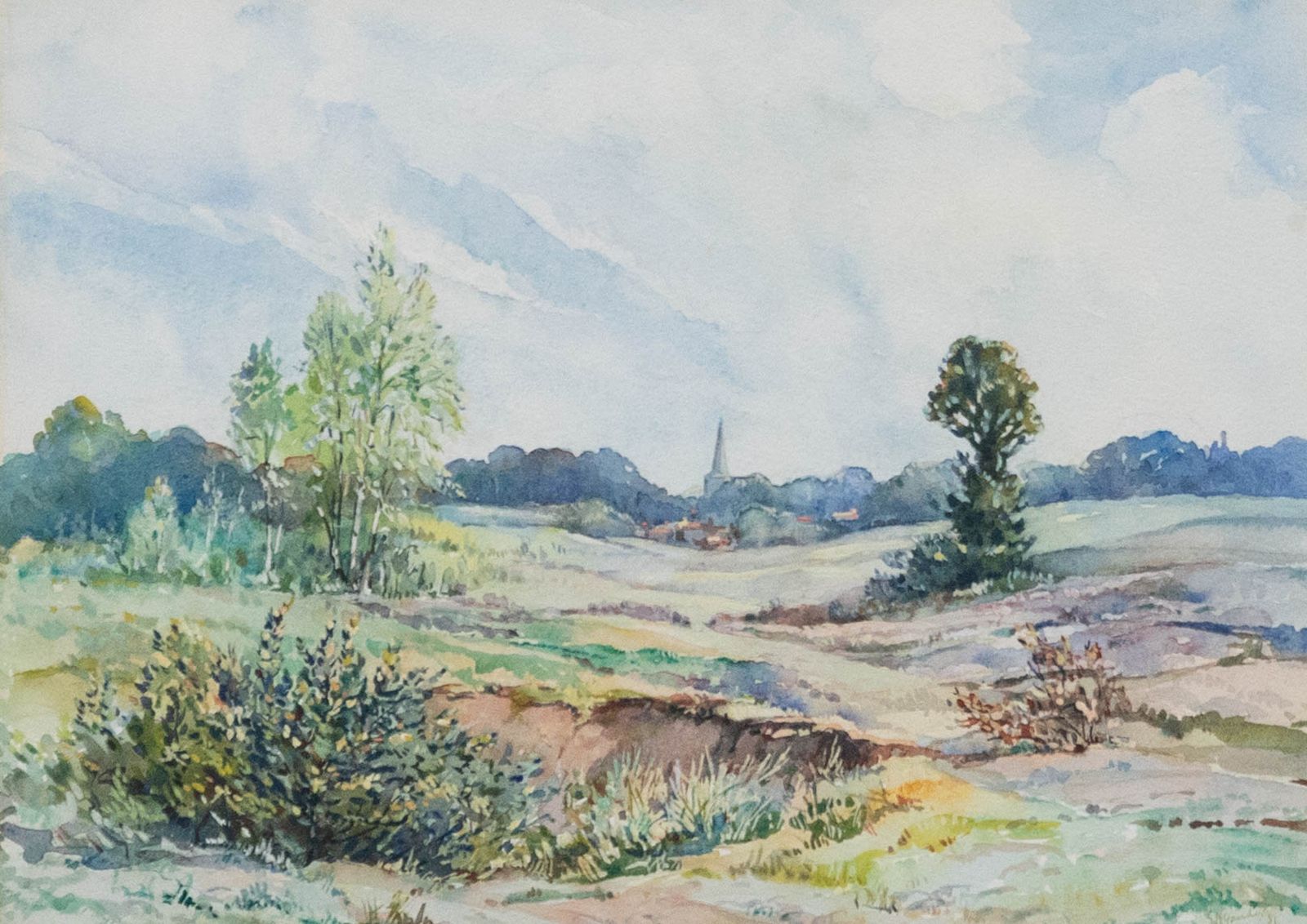 G. H. Gander Mid 20th Century Watercolour, Leatherhead Church From The Mole photo furniture