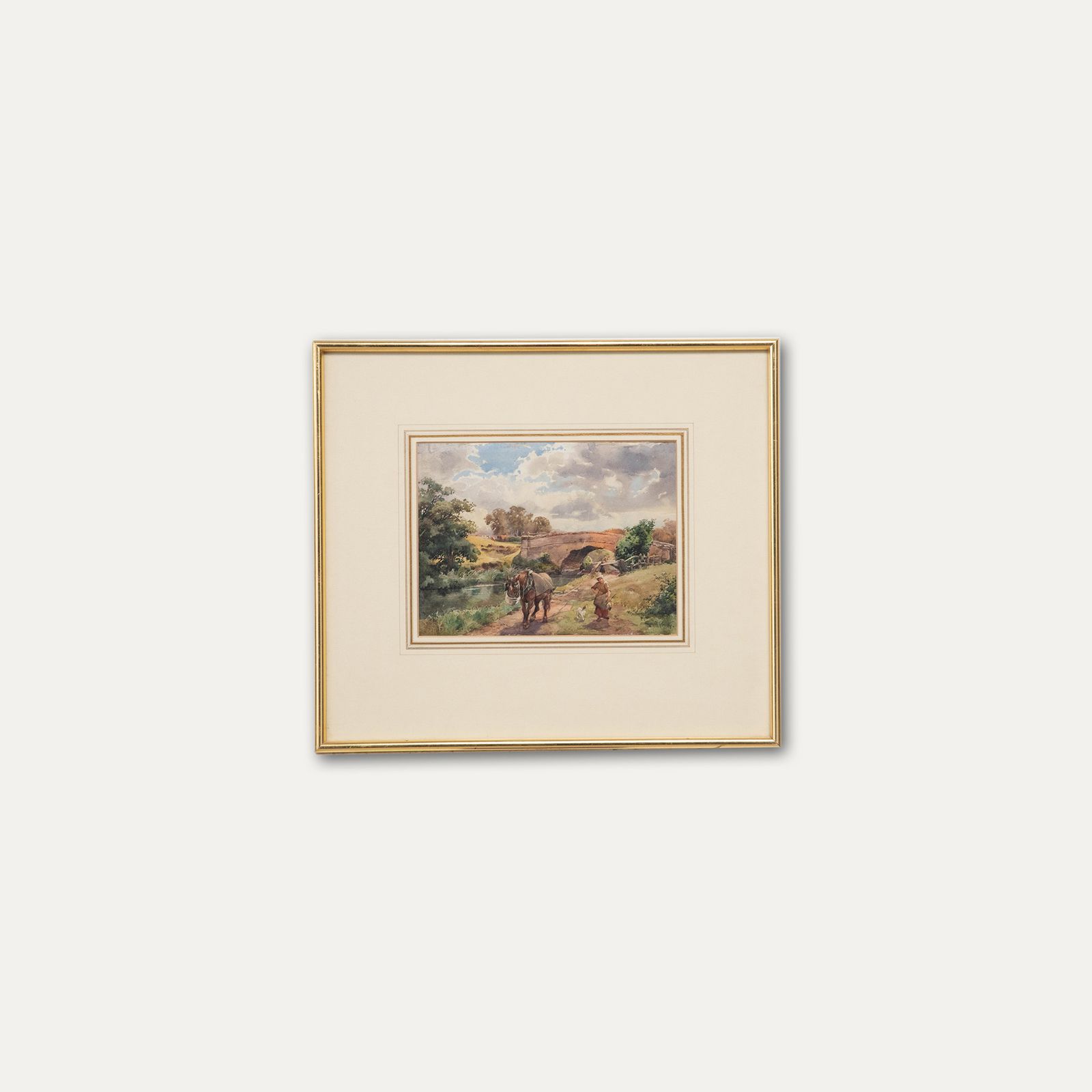 G. Grolly  Early 20th Century Watercolour, Horse On The River Bank photo buy