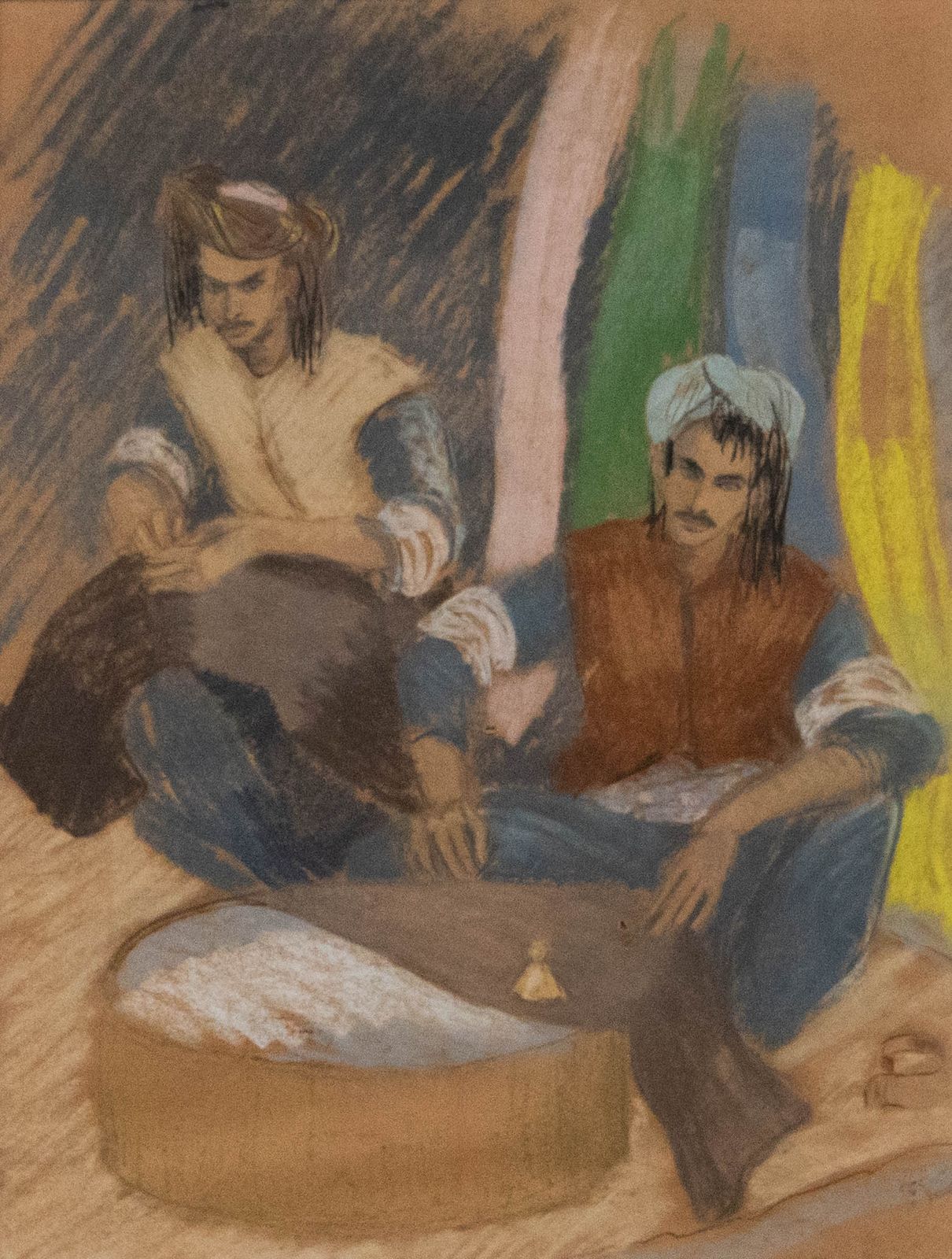 Sue Southby Framed Mid 20th Century Pastel, Kurdish Tailors photo furniture