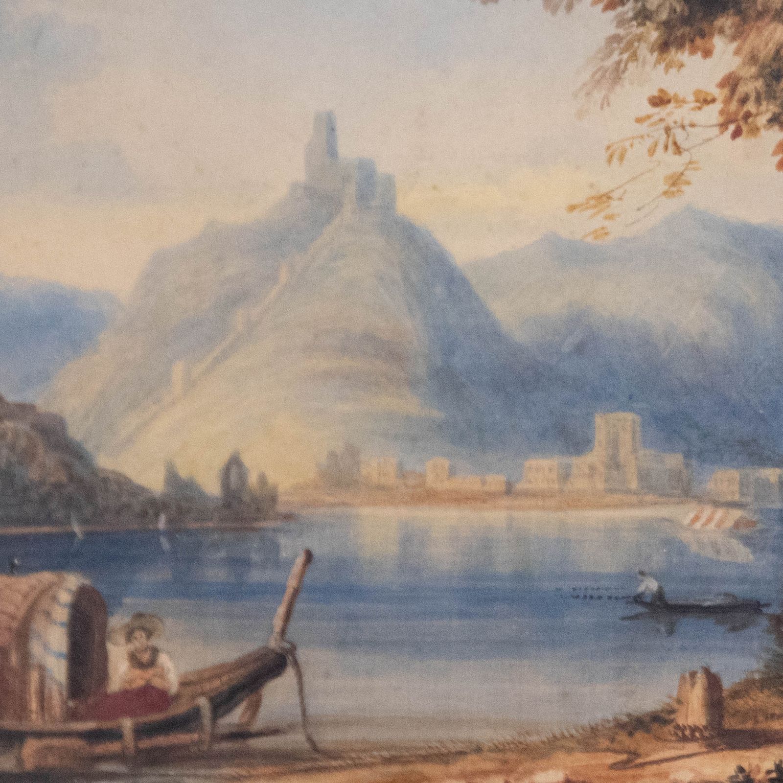 Circle Of Samuel Prout 19th Century Watercolour, Lake And Town Of Lugo photo Art