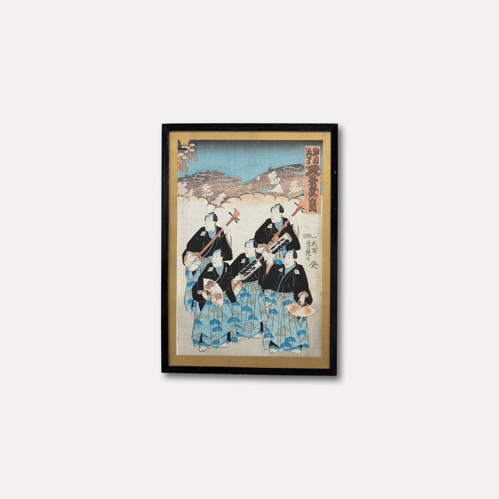 20th Century Japanese Woodblock Shamisen Players photo vinterior