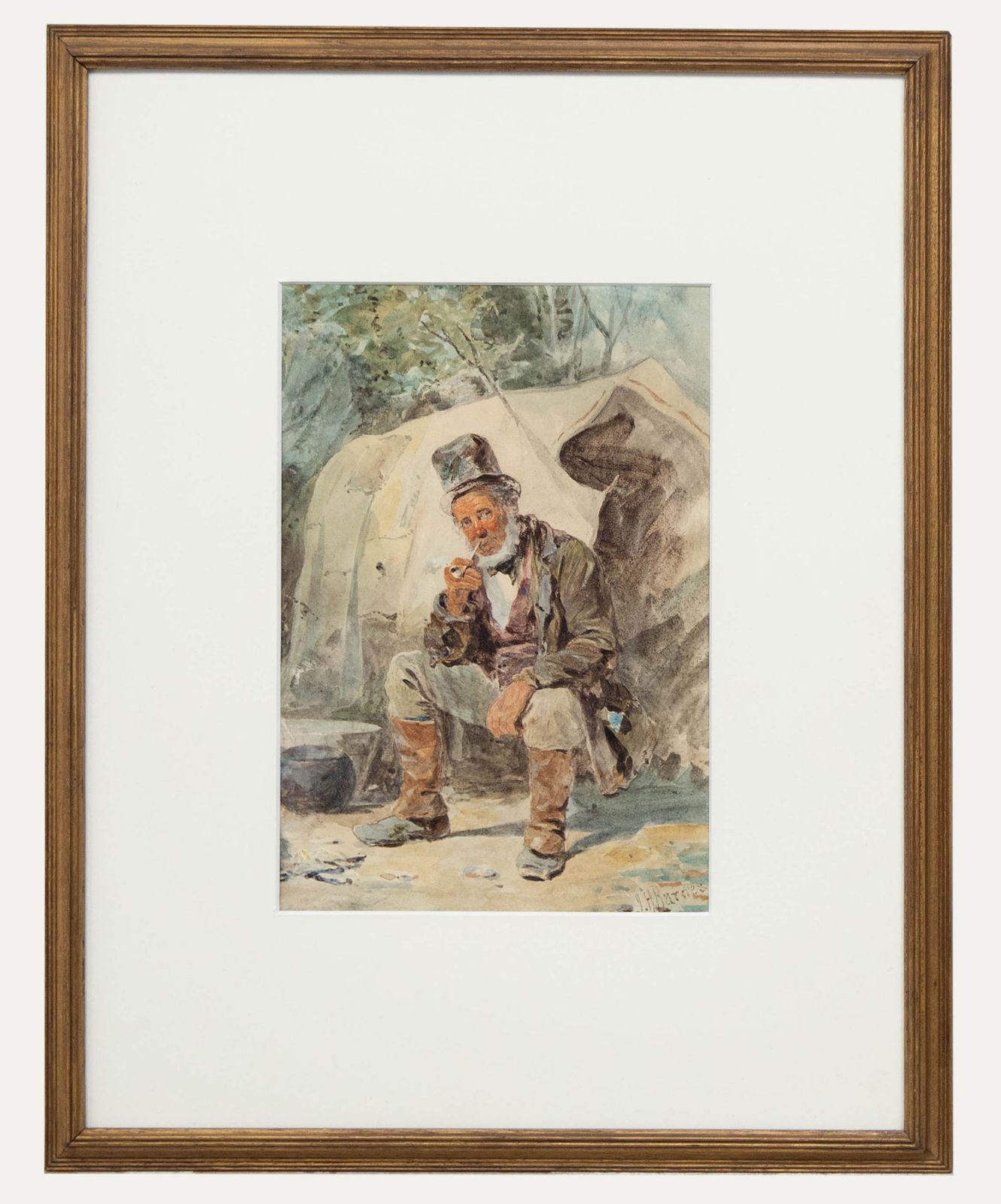Joseph H. Barnes (Fl.1867 1887)  Framed Watercolour, A Wayfarer Smoking His Pipe