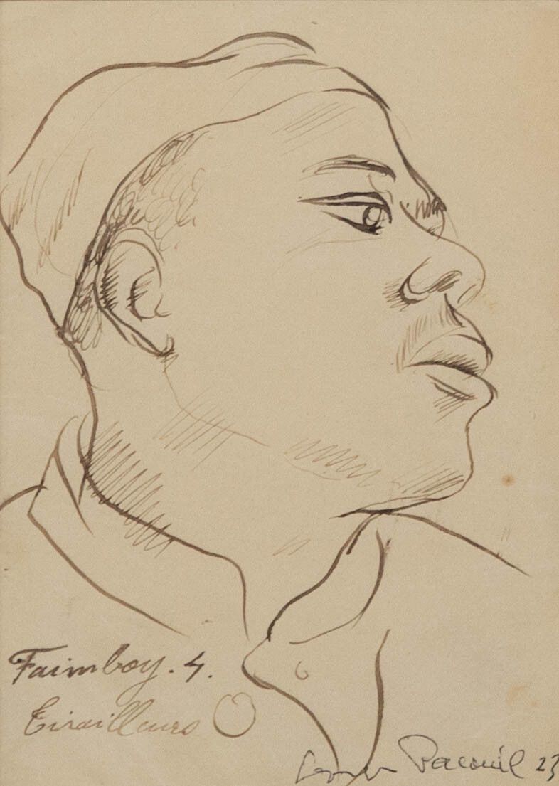 Georges Pacouil (1903 1996) 1923 India Ink, Soldier photo furniture