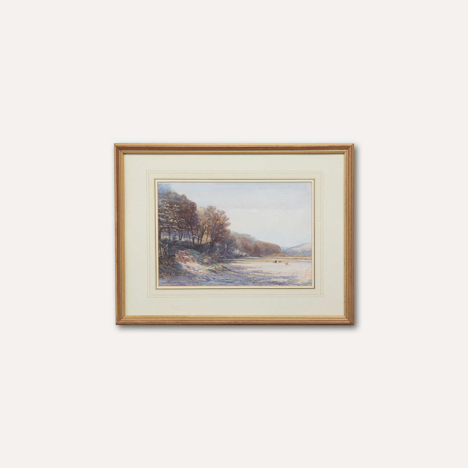 G. M. Linder  Framed Late 19th Century Watercolour, Cattle In The Water Meadow photo vinterior