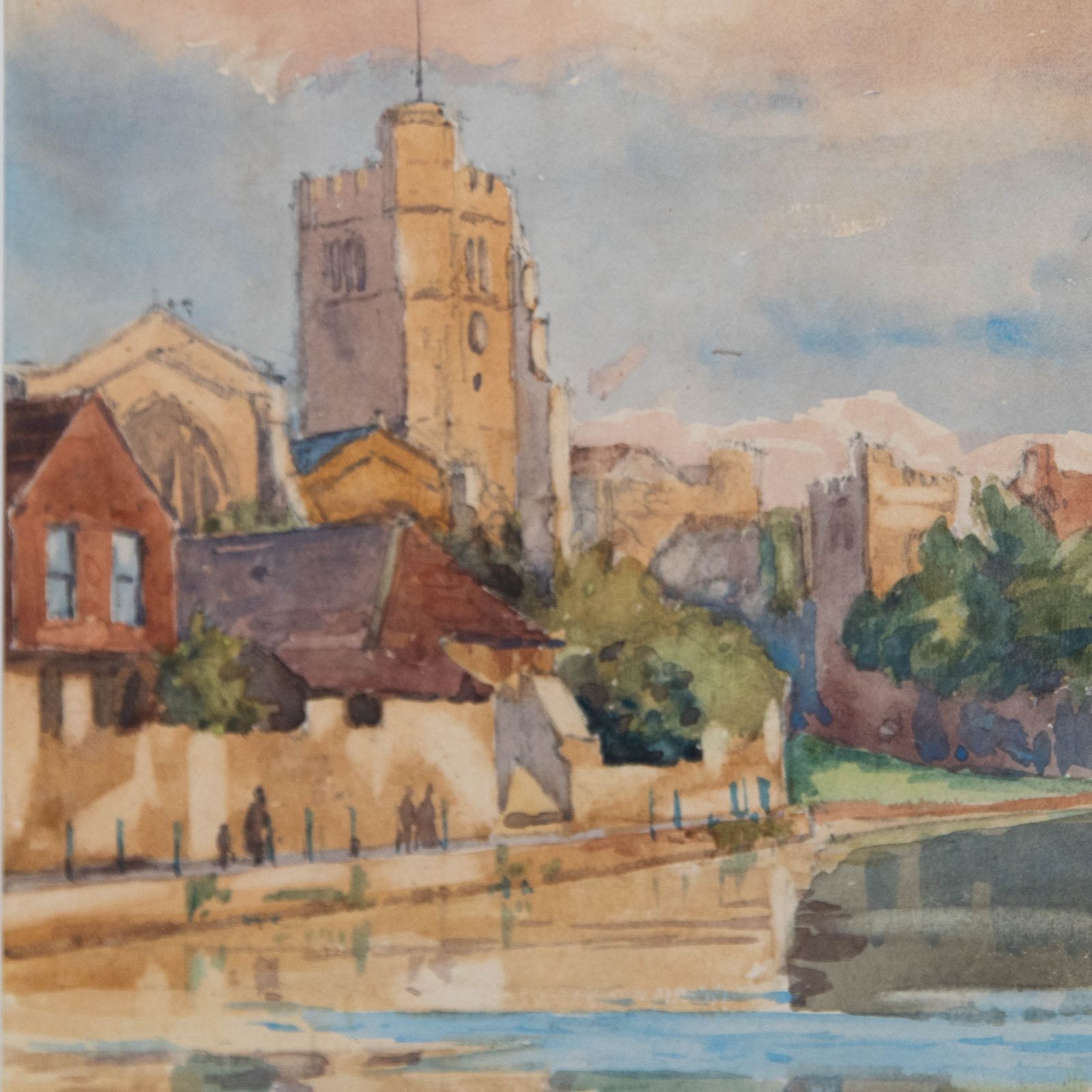 F.L. Blancherty Framed Mid 20th Century Watercolour, Riverside Town photo Art