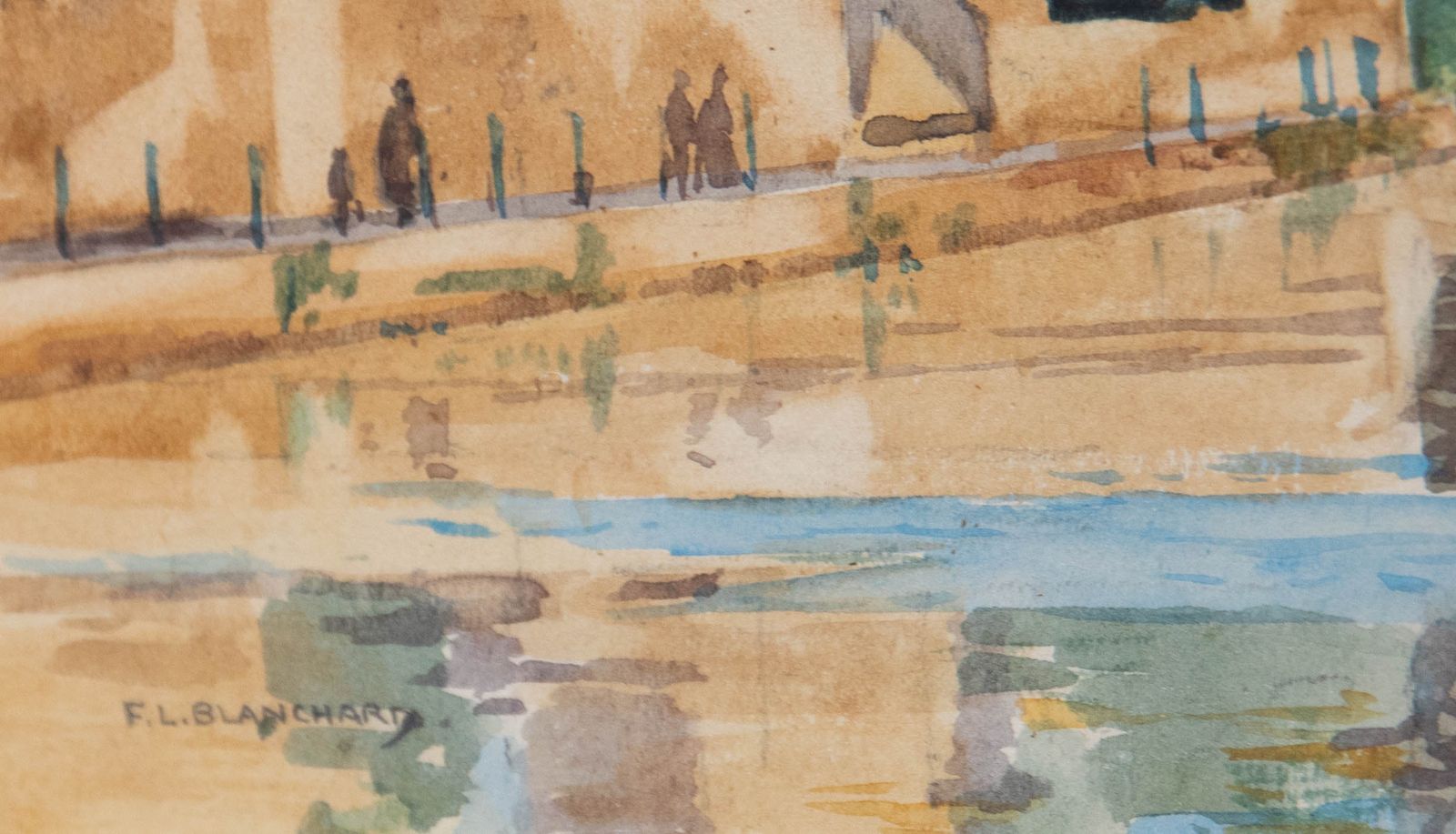 F.L. Blancherty Framed Mid 20th Century Watercolour, Riverside Town photo vinterior