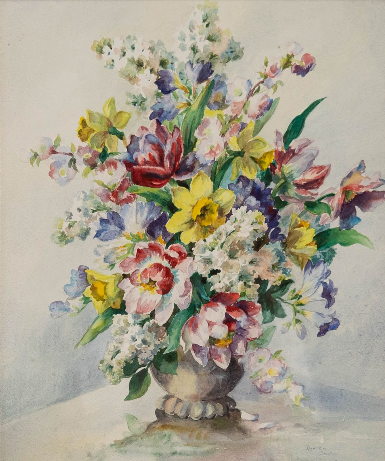 Doreen Shine 20th Century Watercolour, The Spring Bouquet photo furniture