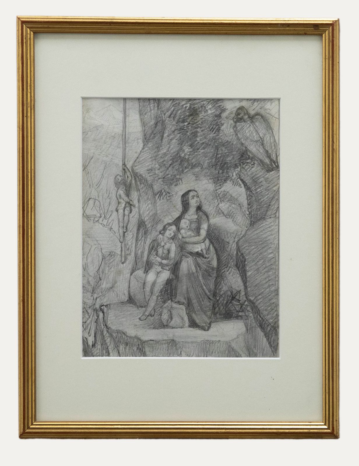 Rebecca Stanfield 19th Century Graphite Drawing, The Sheltering Family