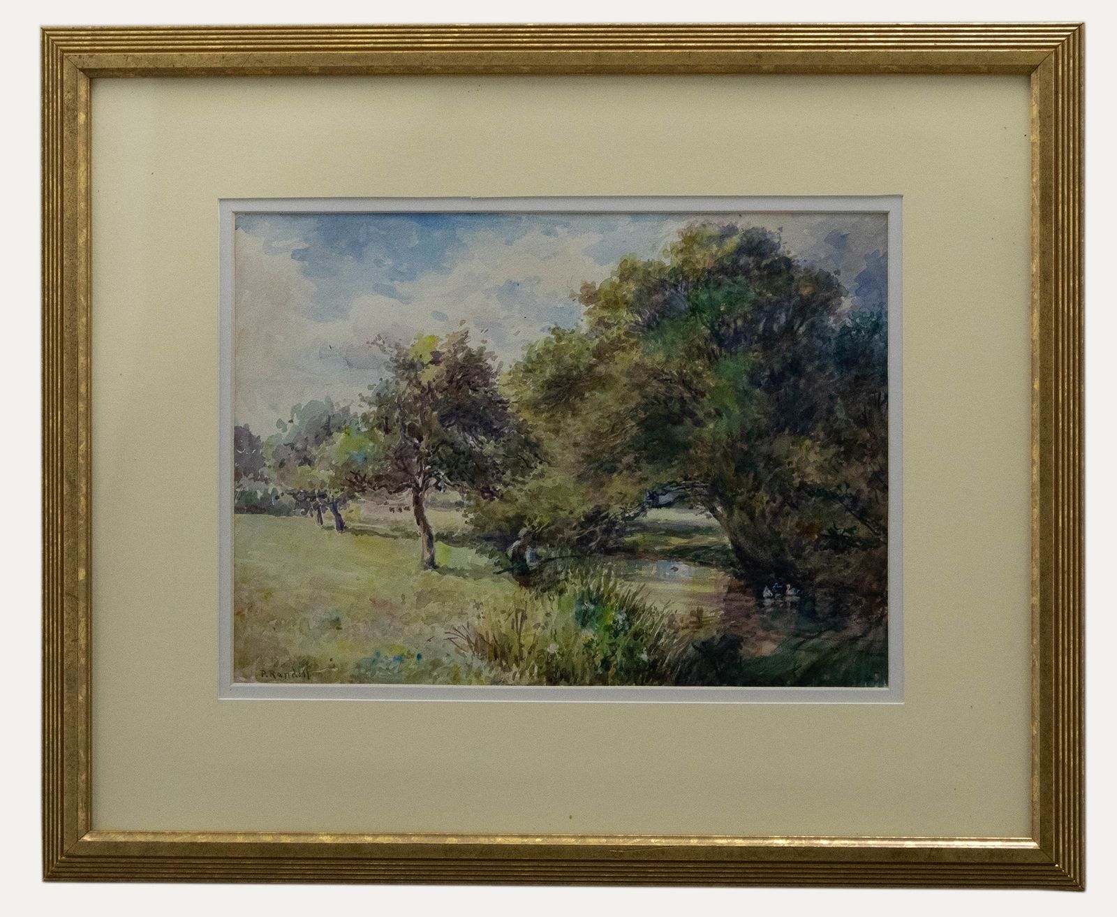 Peter Randall Framed 20th Century Watercolour, Angler On The Riverbank
