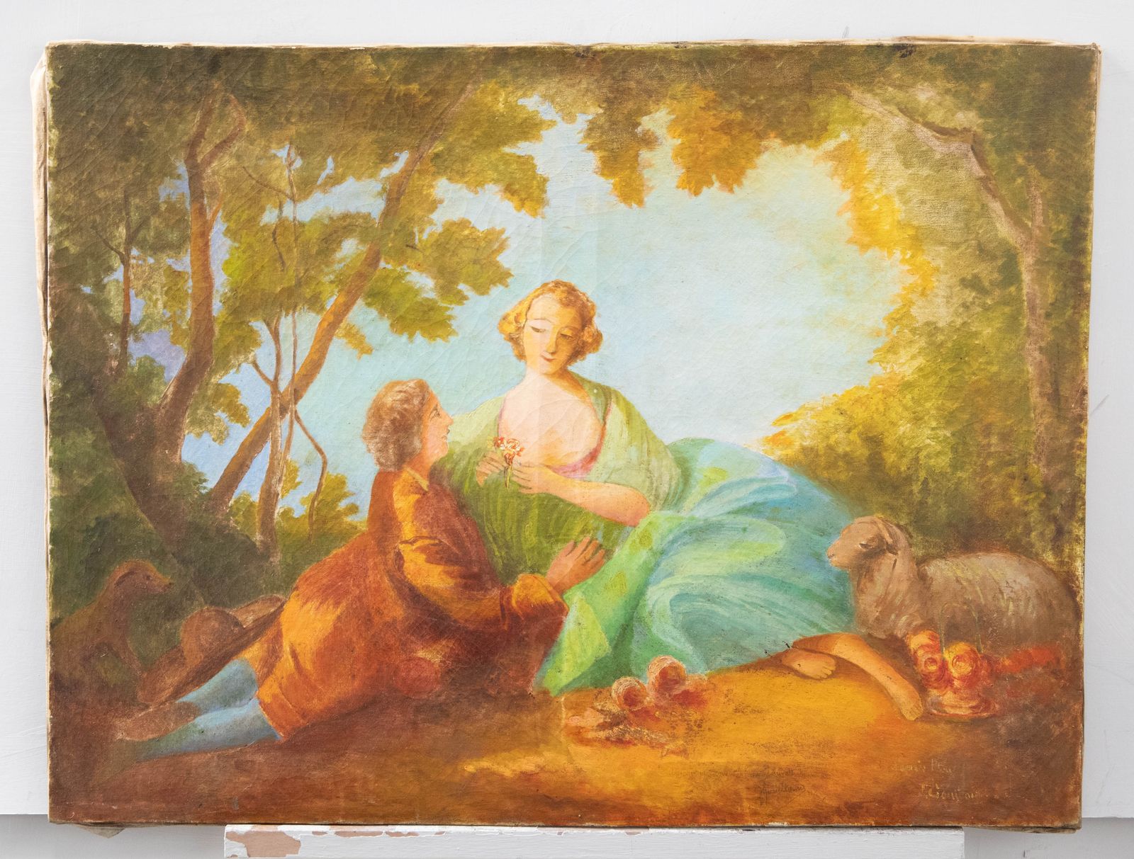 After Francois Boucher Mid 20th Century Oil, La Marotte photo furniture
