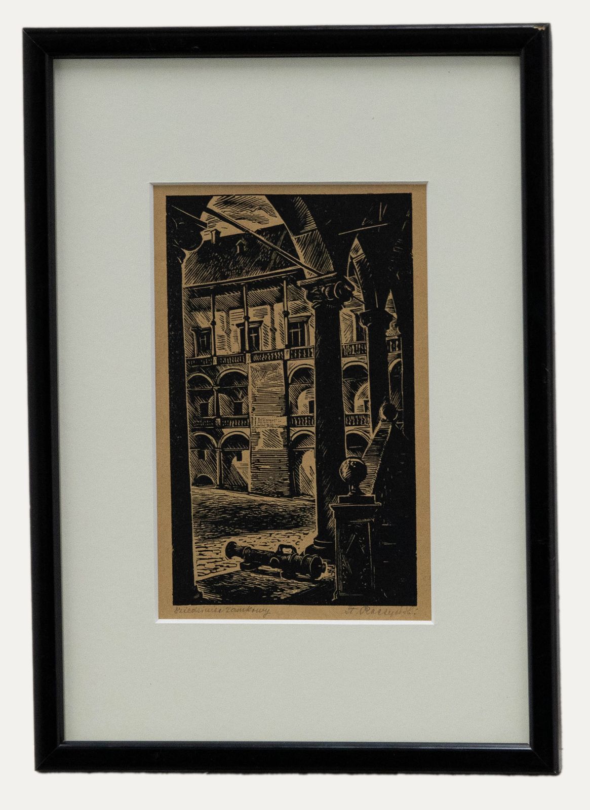 Stanislaw Raczynski (1903 1982) Framed Woodcut, Wawel Castle Courtyard