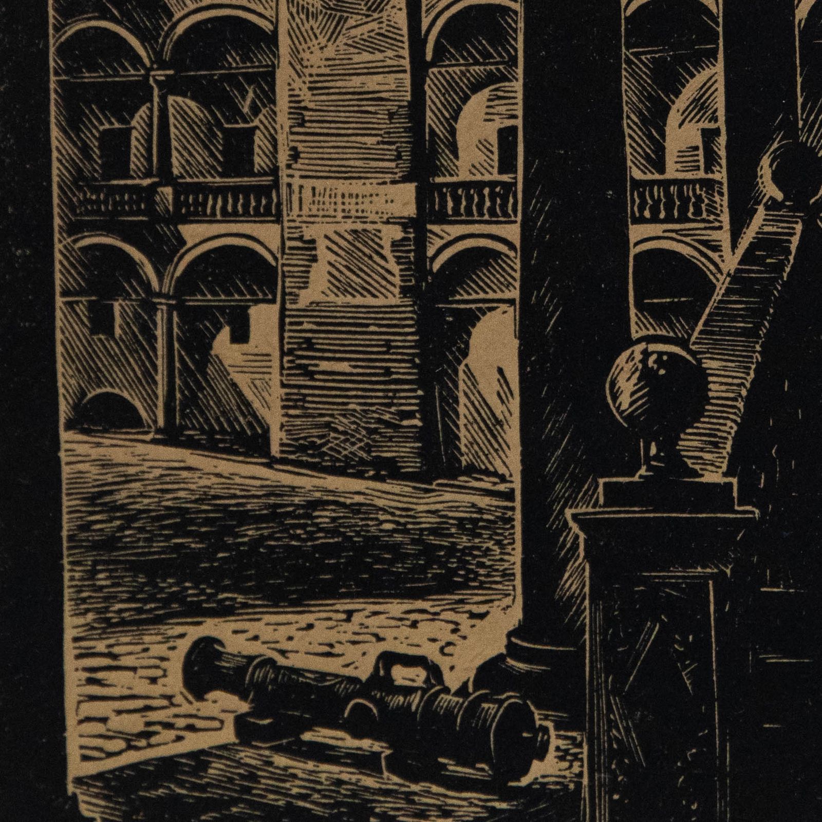 Stanislaw Raczynski (1903 1982) Framed Woodcut, Wawel Castle Courtyard photo Art