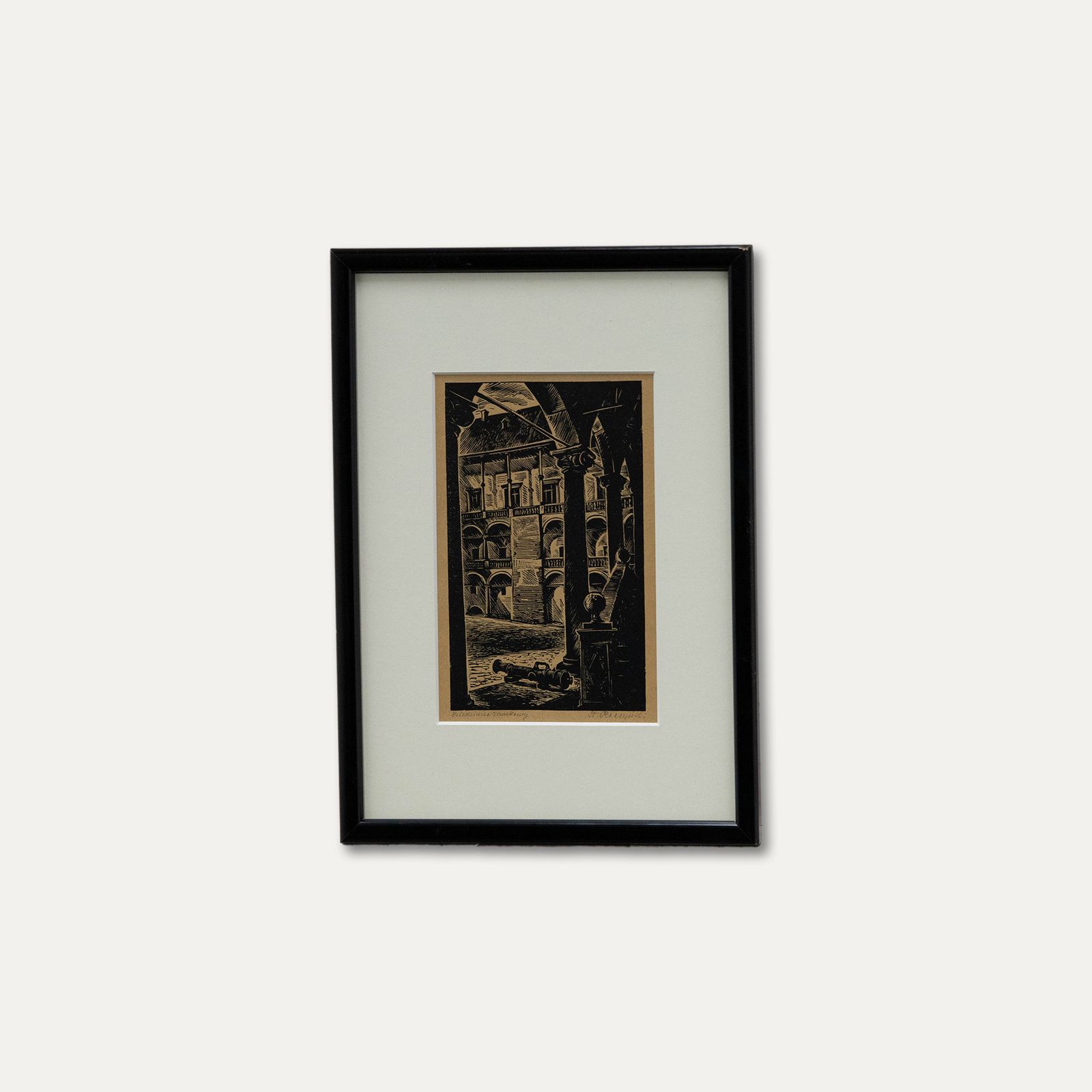 Stanislaw Raczynski (1903 1982) Framed Woodcut, Wawel Castle Courtyard photo buy