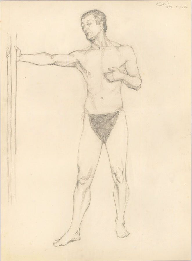Lorna Bing (1897 1993) 1920 Graphite Drawing, Standing Male II photo furniture