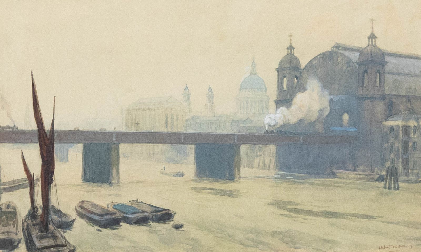 Hubert John Williams (1905 1989) Watercolour, Canon Street Railway Bridge 93 photo furniture