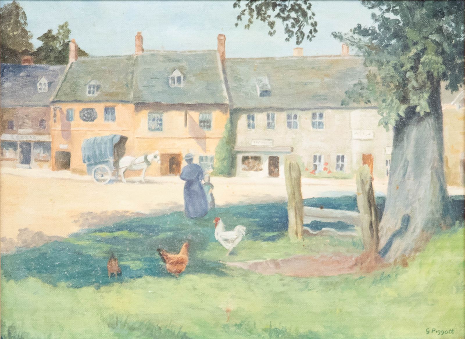 G. Piggott  20th Century Oil, Morning In The Village photo furniture