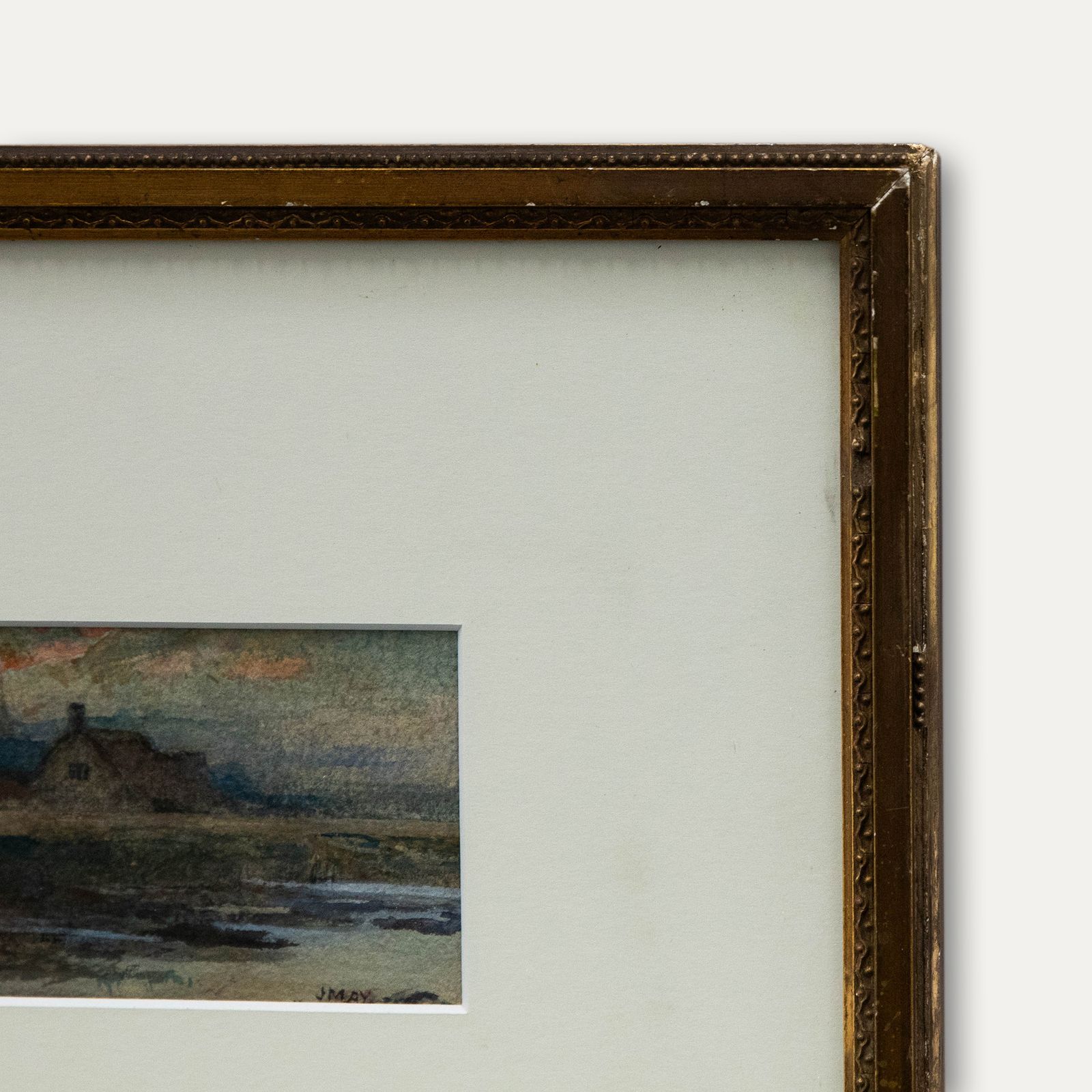 J. May Framed Early 20th Century Watercolour, River Landscape At Dusk photo Art